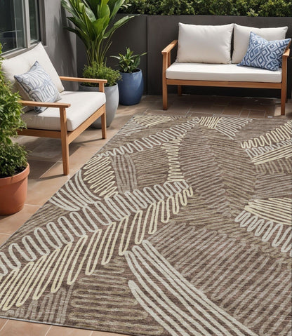 Tabselect Home Line 5' X 8' Chocolate And Ivory Floral Washable Indoor Outdoor Area Rug