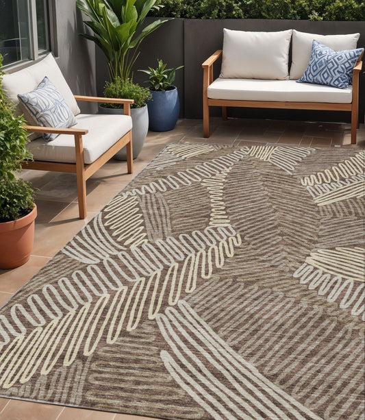 Tabselect Home Line 5' X 8' Chocolate And Ivory Floral Washable Indoor Outdoor Area Rug