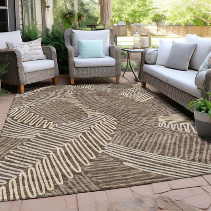 Tabselect Home Line 5' X 8' Chocolate And Ivory Floral Washable Indoor Outdoor Area Rug