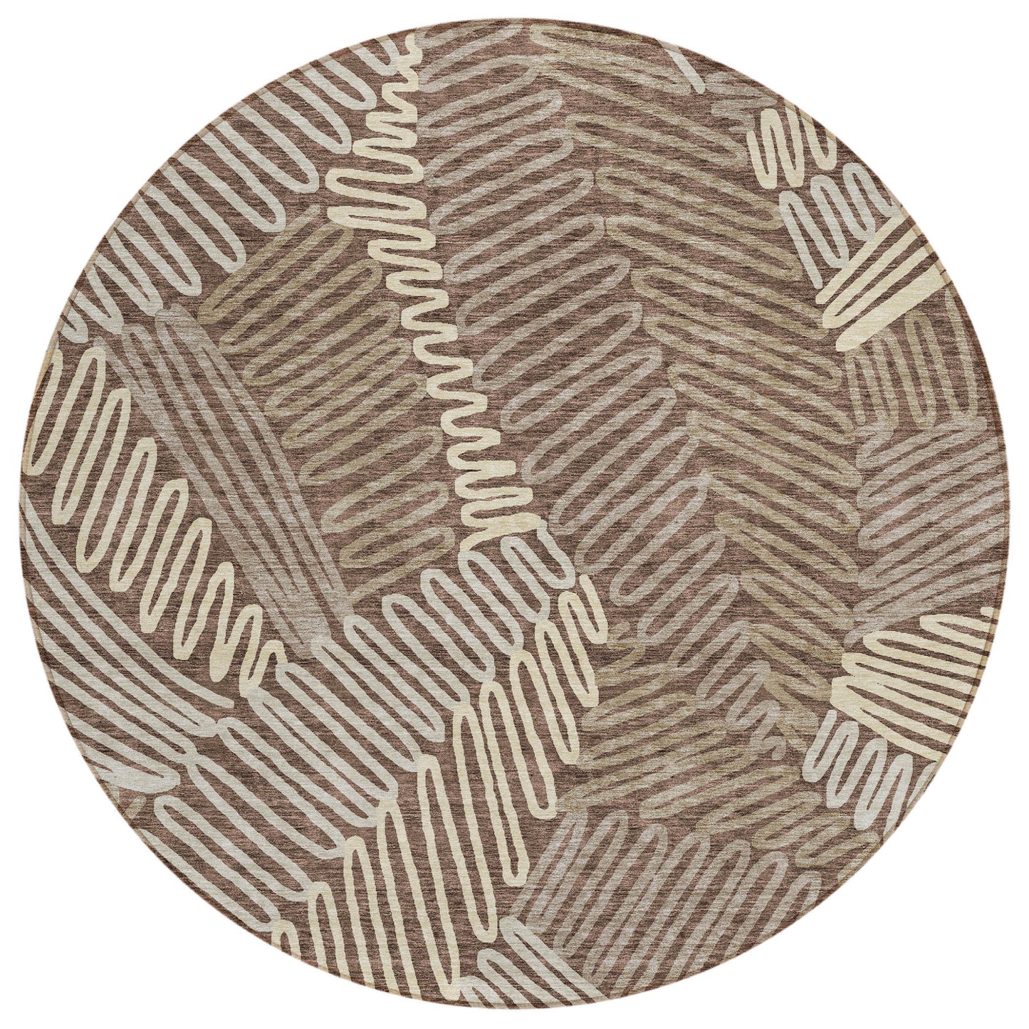 Tabselect Home Line 8' Chocolate And Ivory Round Floral Washable Indoor Outdoor Area Rug