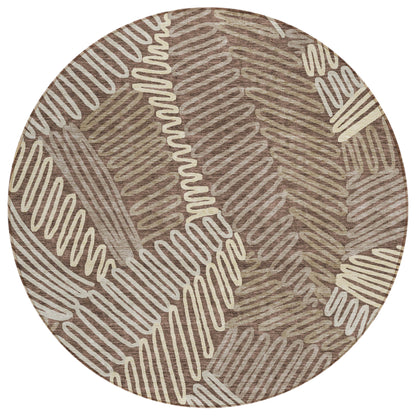 Tabselect Home Line 8' Chocolate And Ivory Round Floral Washable Indoor Outdoor Area Rug