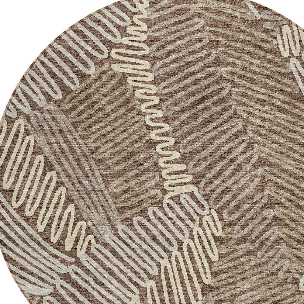 Tabselect Home Line 8' Chocolate And Ivory Round Floral Washable Indoor Outdoor Area Rug