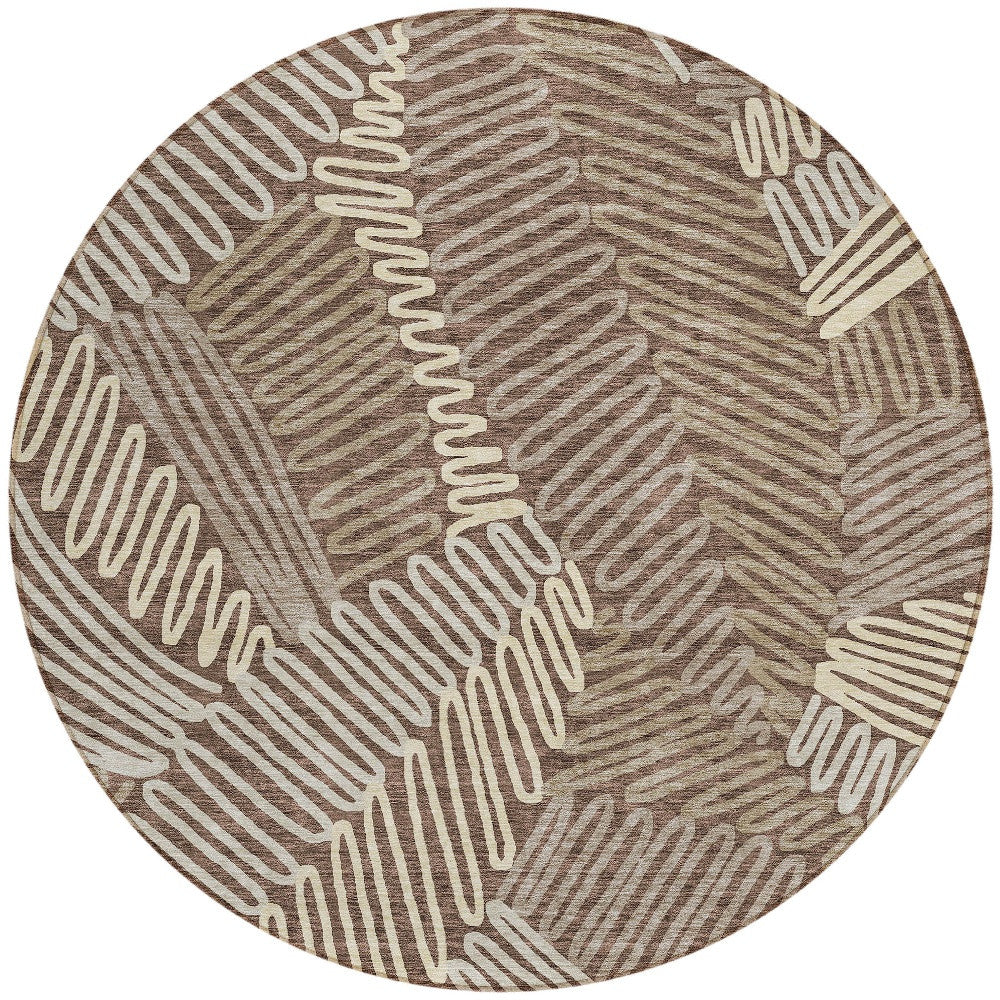 Tabselect Home Line 8' Chocolate And Ivory Round Floral Washable Indoor Outdoor Area Rug