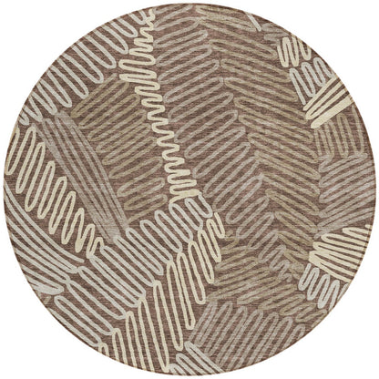 Tabselect Home Line 8' Chocolate And Ivory Round Floral Washable Indoor Outdoor Area Rug