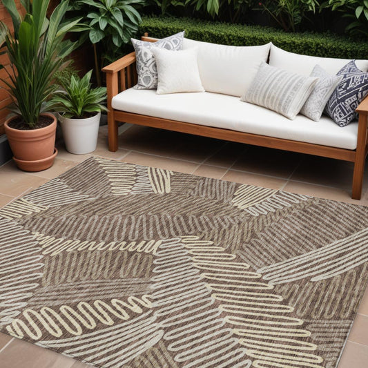 Tabselect Home Line 8' X 10' Chocolate And Ivory Floral Washable Indoor Outdoor Area Rug
