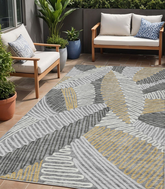 Tabselect Home Line 5' X 8' Gray Beige And Ivory Floral Washable Indoor Outdoor Area Rug