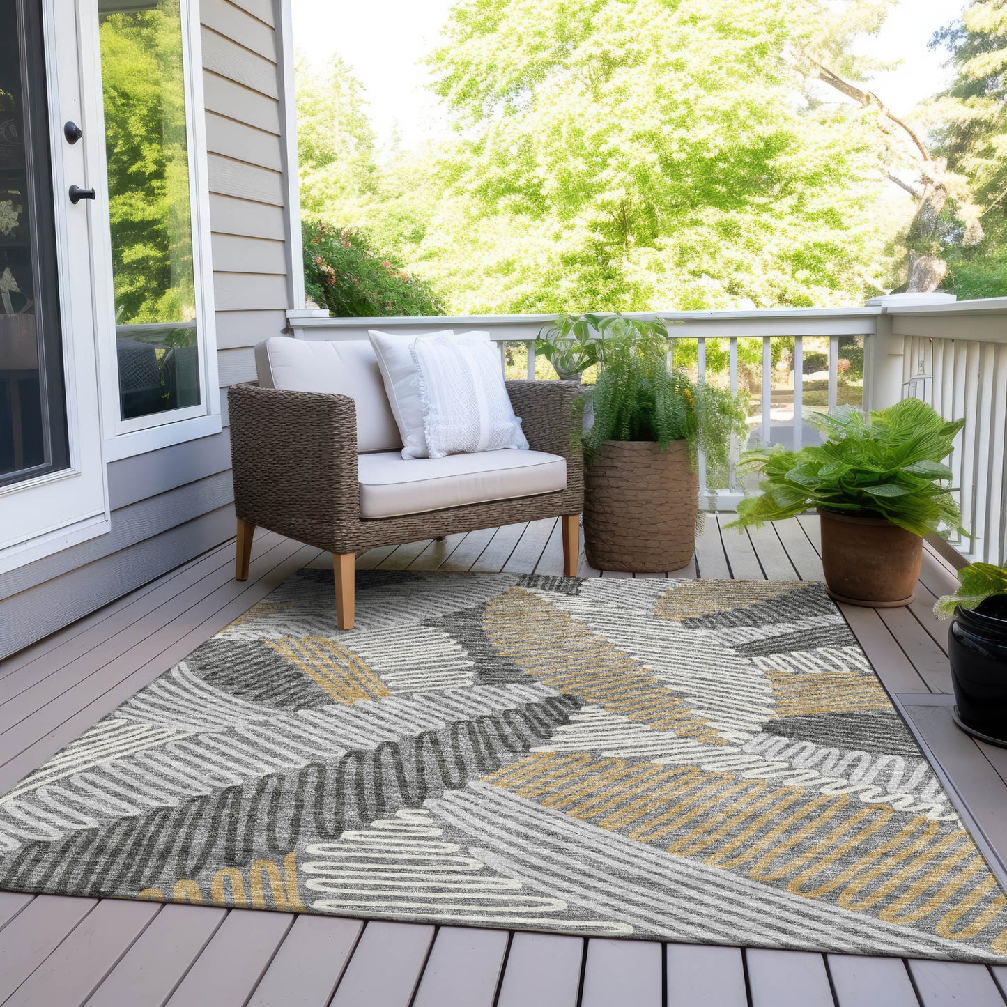 Tabselect Home Line 5' X 8' Gray Beige And Ivory Floral Washable Indoor Outdoor Area Rug