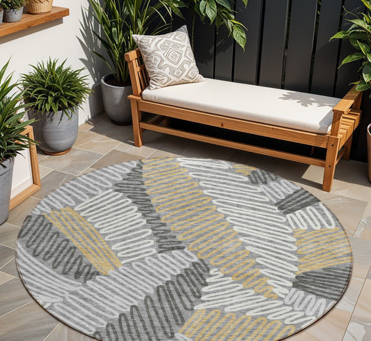 Tabselect Home Line 8' Gray Beige And Ivory Round Floral Washable Indoor Outdoor Area Rug