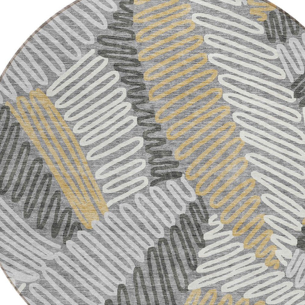 Tabselect Home Line 8' Gray Beige And Ivory Round Floral Washable Indoor Outdoor Area Rug