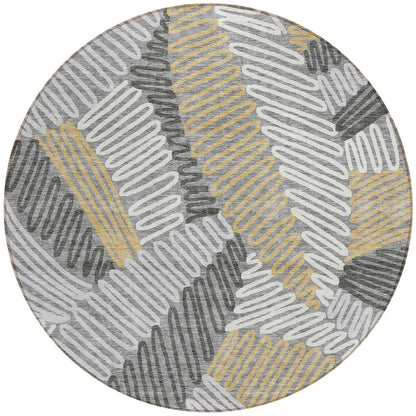Tabselect Home Line 8' Gray Beige And Ivory Round Floral Washable Indoor Outdoor Area Rug