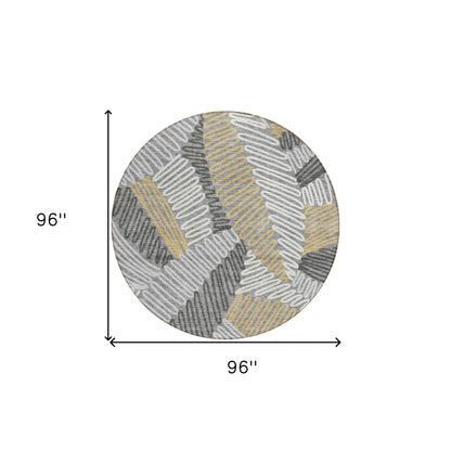 Tabselect Home Line 8' Gray Beige And Ivory Round Floral Washable Indoor Outdoor Area Rug