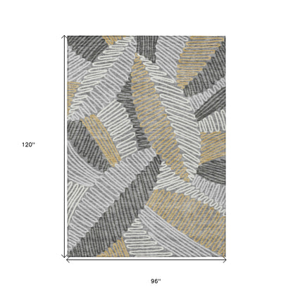 Tabselect Home Line 8' X 10' Gray Beige And Ivory Floral Washable Indoor Outdoor Area Rug