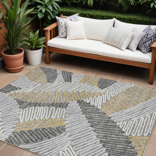 Tabselect Home Line 8' X 10' Gray Beige And Ivory Floral Washable Indoor Outdoor Area Rug