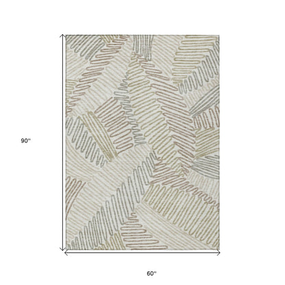 Tabselect Home Line 5' X 8' Ivory Gray And Brown Floral Washable Indoor Outdoor Area Rug