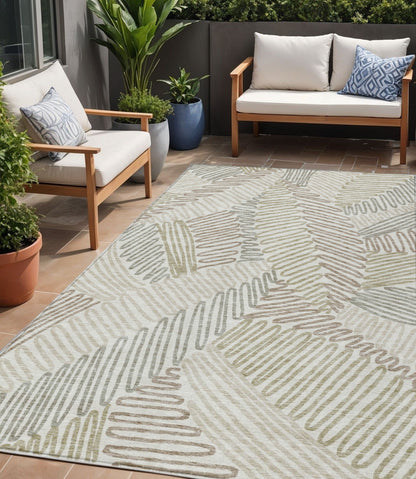 Tabselect Home Line 5' X 8' Ivory Gray And Brown Floral Washable Indoor Outdoor Area Rug