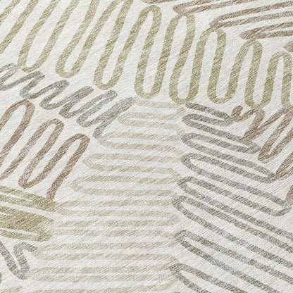 Tabselect Home Line 5' X 8' Ivory Gray And Brown Floral Washable Indoor Outdoor Area Rug
