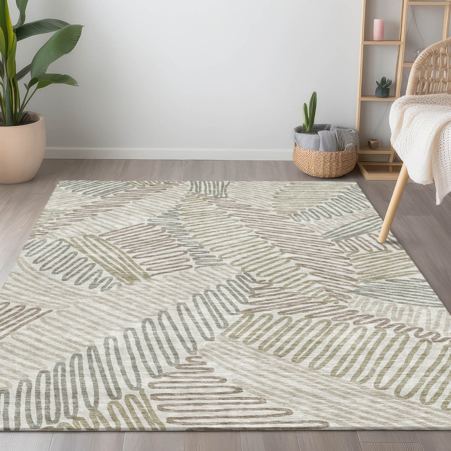Tabselect Home Line 5' X 8' Ivory Gray And Brown Floral Washable Indoor Outdoor Area Rug