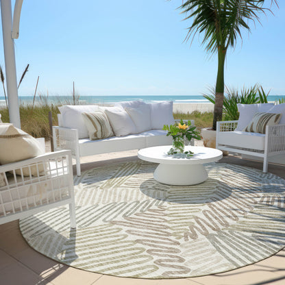 Tabselect Home Line 8' Ivory Gray And Brown Round Floral Washable Indoor Outdoor Area Rug
