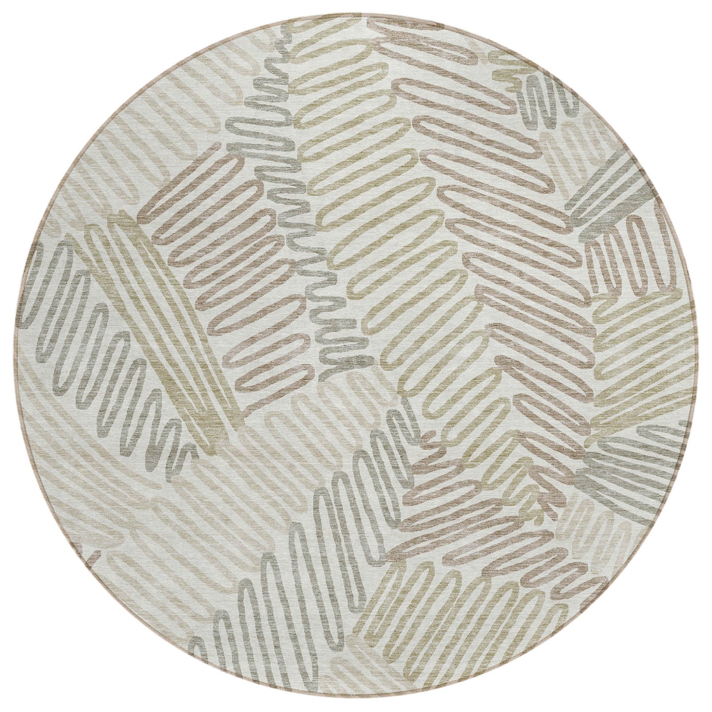 Tabselect Home Line 8' Ivory Gray And Brown Round Floral Washable Indoor Outdoor Area Rug
