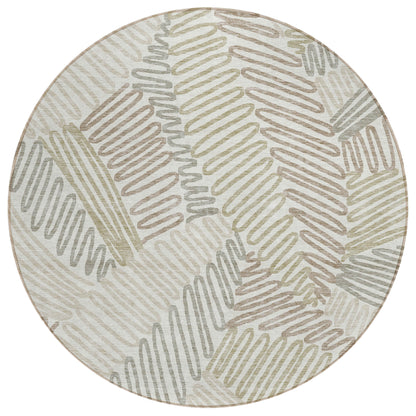 Tabselect Home Line 8' Ivory Gray And Brown Round Floral Washable Indoor Outdoor Area Rug