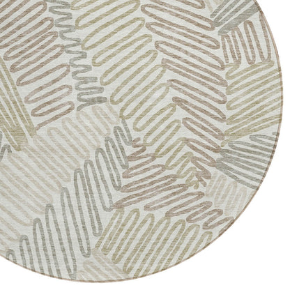 Tabselect Home Line 8' Ivory Gray And Brown Round Floral Washable Indoor Outdoor Area Rug