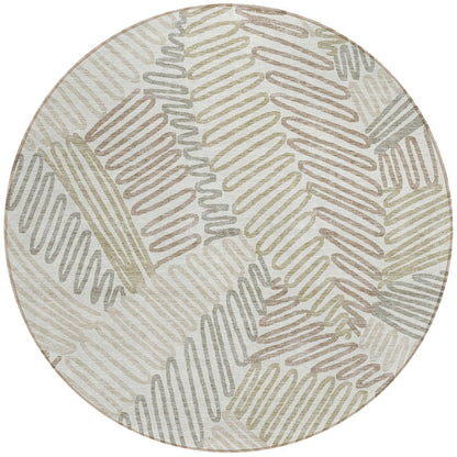 Tabselect Home Line 8' Ivory Gray And Brown Round Floral Washable Indoor Outdoor Area Rug