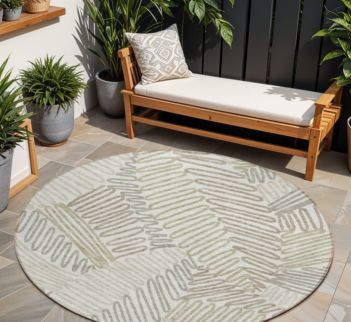 Tabselect Home Line 8' Ivory Gray And Brown Round Floral Washable Indoor Outdoor Area Rug