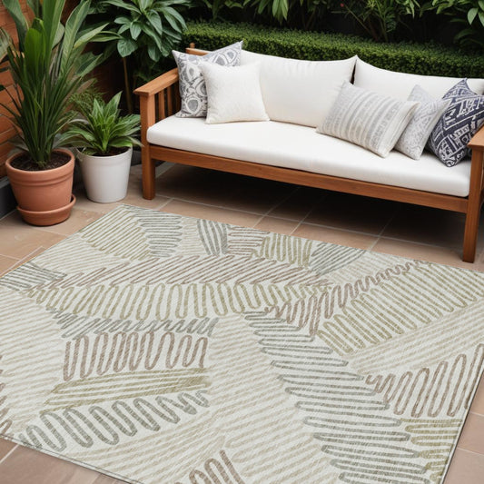 Tabselect Home Line 8' X 10' Ivory Gray And Brown Floral Washable Indoor Outdoor Area Rug
