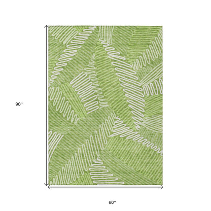 Tabselect Home Line 5' X 8' Lime Green And Ivory Floral Washable Indoor Outdoor Area Rug