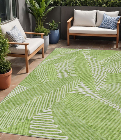 Tabselect Home Line 5' X 8' Lime Green And Ivory Floral Washable Indoor Outdoor Area Rug