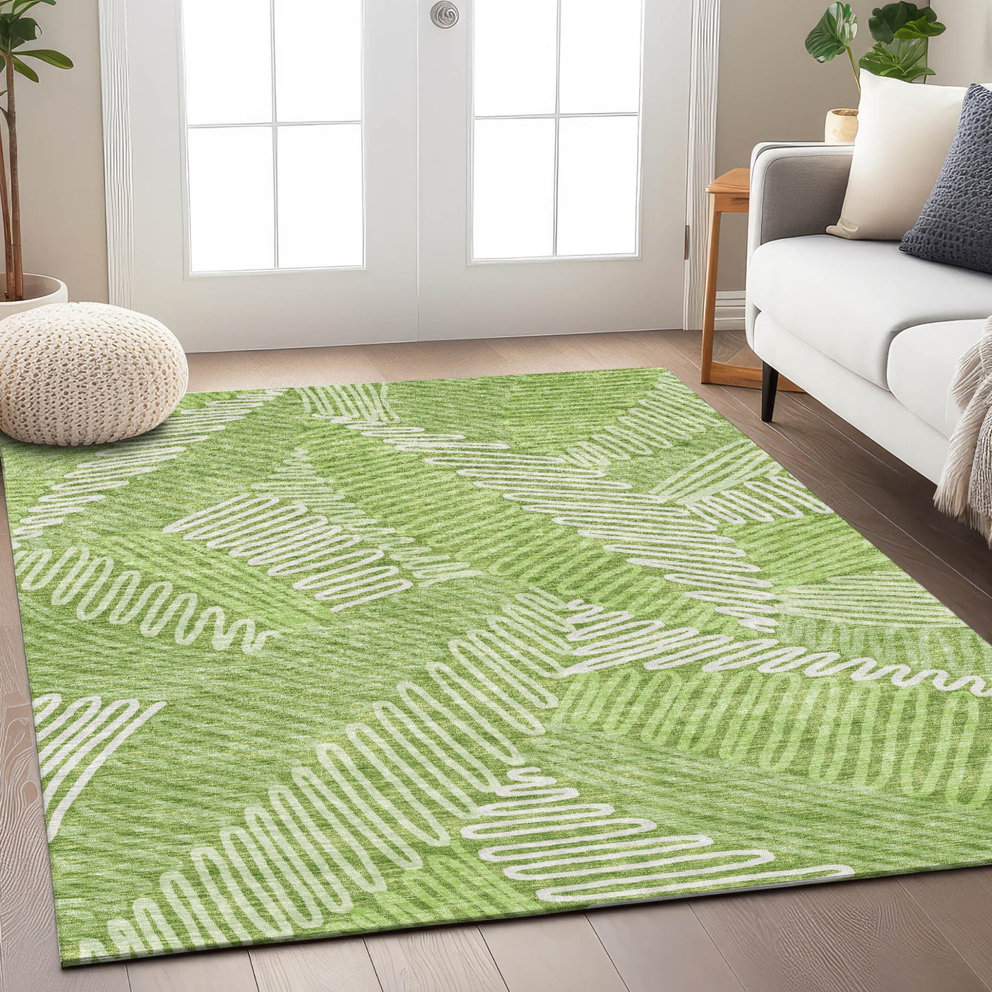 Tabselect Home Line 5' X 8' Lime Green And Ivory Floral Washable Indoor Outdoor Area Rug