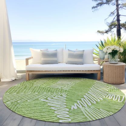 Tabselect Home Line 8' Lime Green And Ivory Round Floral Washable Indoor Outdoor Area Rug