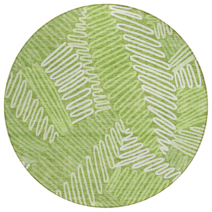 Tabselect Home Line 8' Lime Green And Ivory Round Floral Washable Indoor Outdoor Area Rug