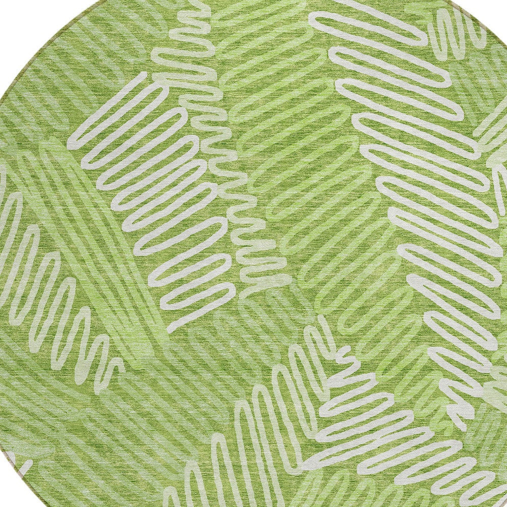 Tabselect Home Line 8' Lime Green And Ivory Round Floral Washable Indoor Outdoor Area Rug