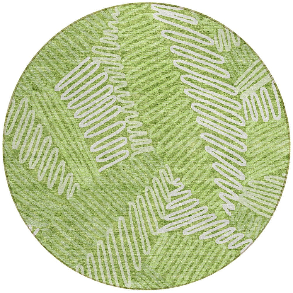 Tabselect Home Line 8' Lime Green And Ivory Round Floral Washable Indoor Outdoor Area Rug