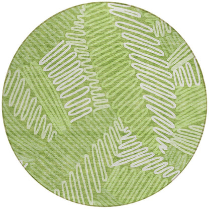 Tabselect Home Line 8' Lime Green And Ivory Round Floral Washable Indoor Outdoor Area Rug