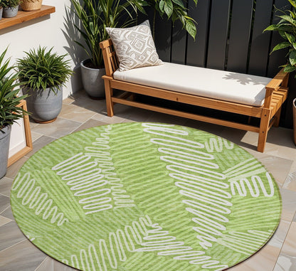 Tabselect Home Line 8' Lime Green And Ivory Round Floral Washable Indoor Outdoor Area Rug