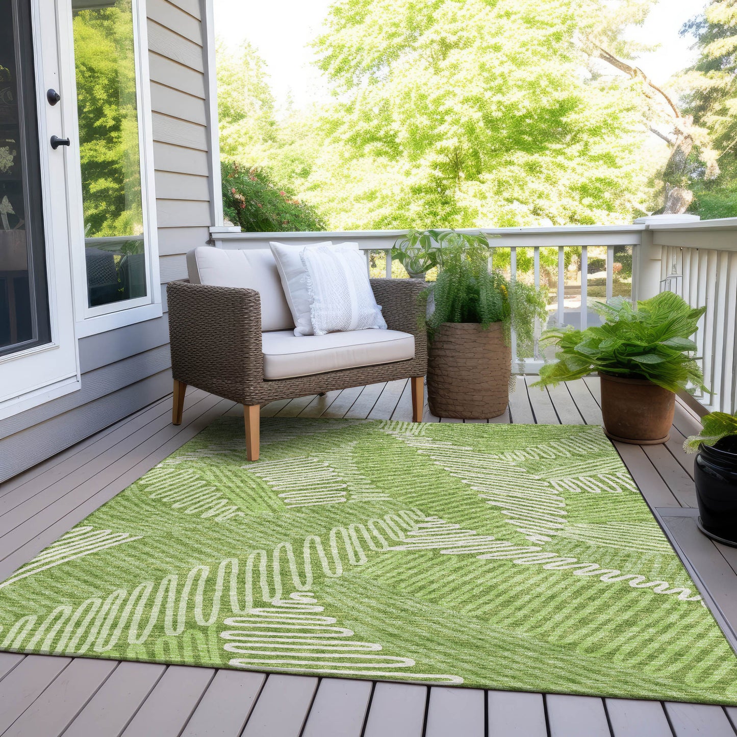 Tabselect Home Line 8' X 10' Lime Green And Ivory Floral Washable Indoor Outdoor Area Rug
