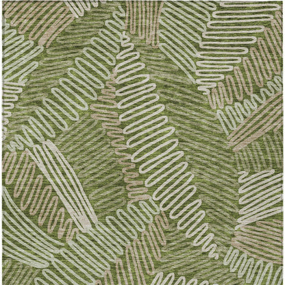 Tabselect Home Line 5' X 8' Olive Green Brown And Ivory Floral Washable Indoor Outdoor Area Rug