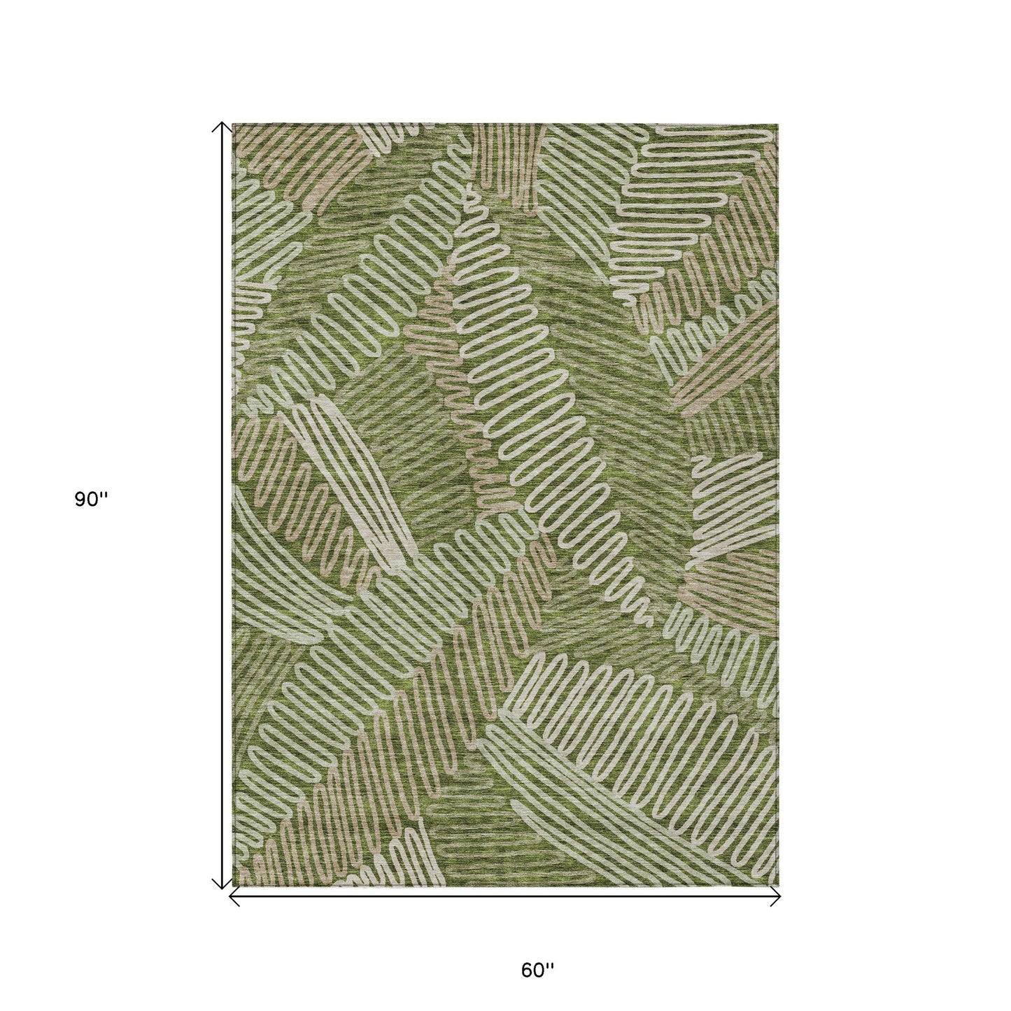 Tabselect Home Line 5' X 8' Olive Green Brown And Ivory Floral Washable Indoor Outdoor Area Rug
