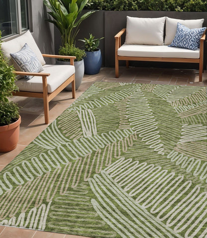 Tabselect Home Line 5' X 8' Olive Green Brown And Ivory Floral Washable Indoor Outdoor Area Rug