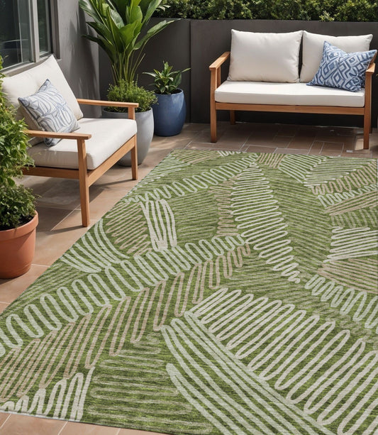 Tabselect Home Line 5' X 8' Olive Green Brown And Ivory Floral Washable Indoor Outdoor Area Rug