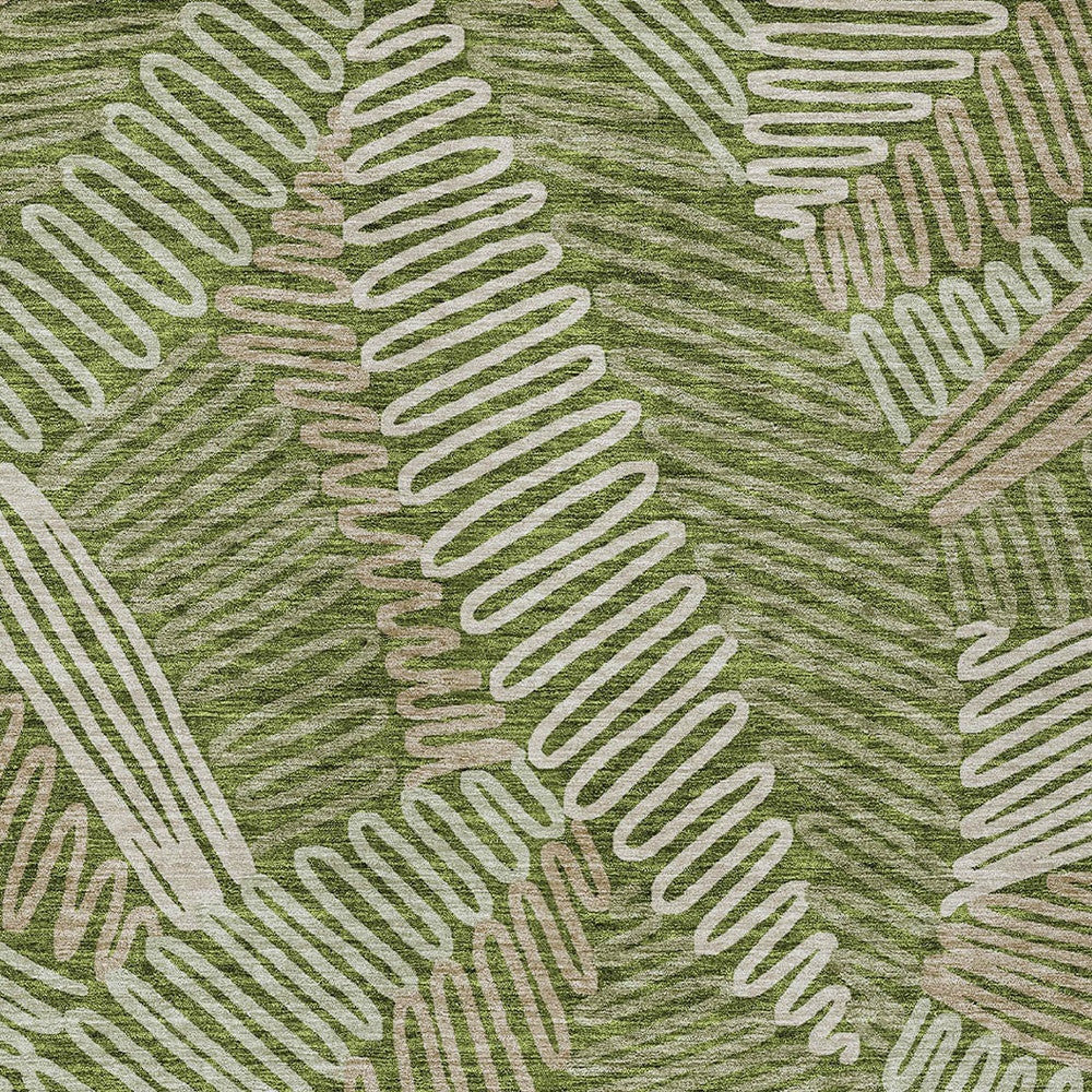 Tabselect Home Line 5' X 8' Olive Green Brown And Ivory Floral Washable Indoor Outdoor Area Rug