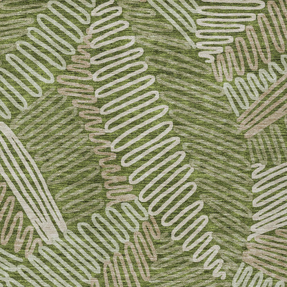 Tabselect Home Line 5' X 8' Olive Green Brown And Ivory Floral Washable Indoor Outdoor Area Rug