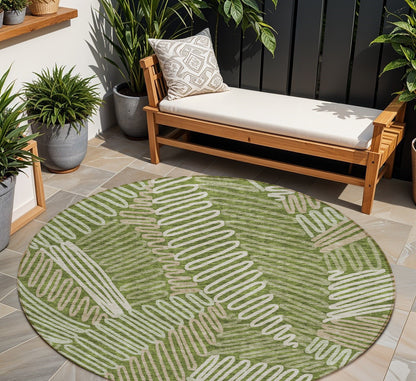 Tabselect Home Line 8' Olive Green Brown And Ivory Round Floral Washable Indoor Outdoor Area Rug