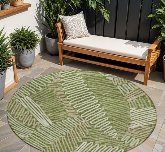 Tabselect Home Line 8' Olive Green Brown And Ivory Round Floral Washable Indoor Outdoor Area Rug