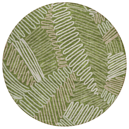 Tabselect Home Line 8' Olive Green Brown And Ivory Round Floral Washable Indoor Outdoor Area Rug