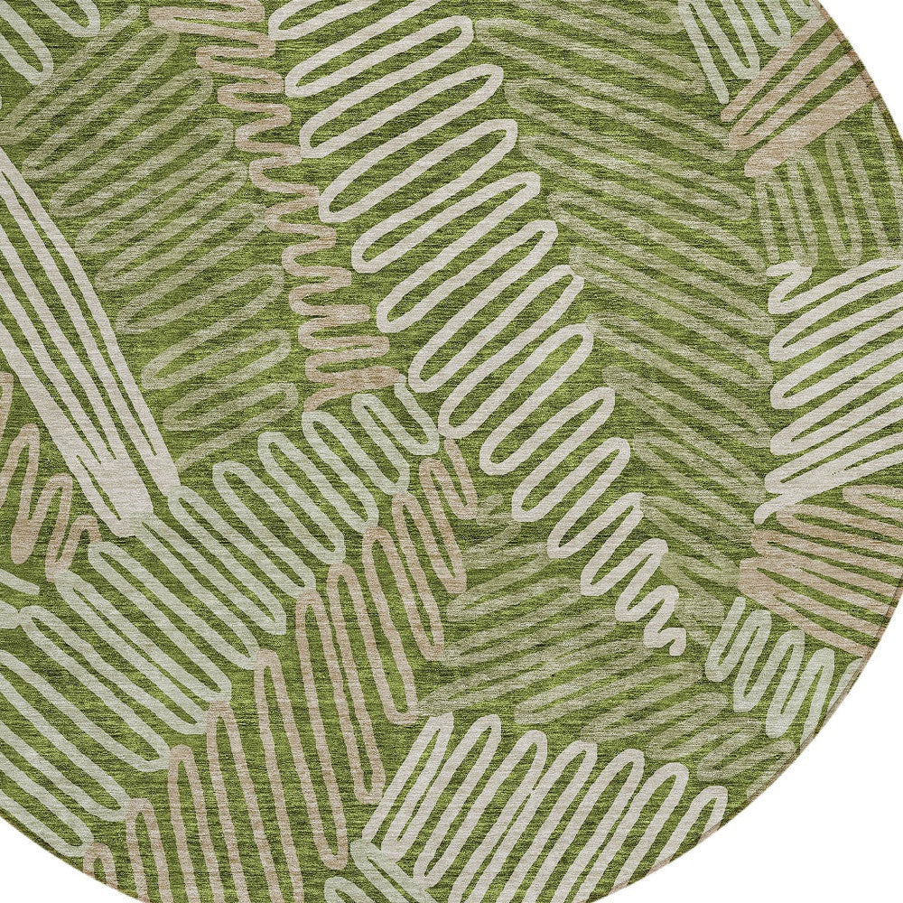 Tabselect Home Line 8' Olive Green Brown And Ivory Round Floral Washable Indoor Outdoor Area Rug