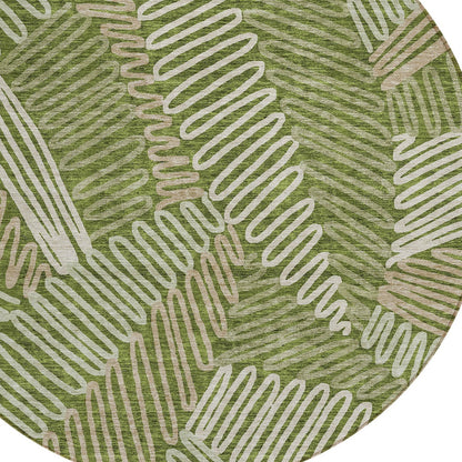 Tabselect Home Line 8' Olive Green Brown And Ivory Round Floral Washable Indoor Outdoor Area Rug
