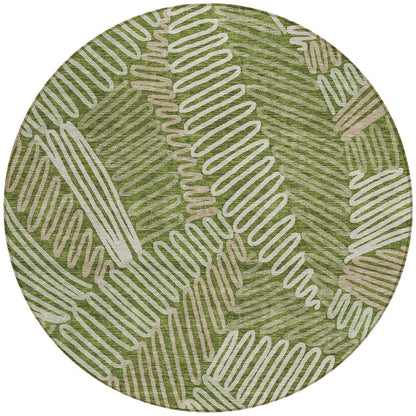 Tabselect Home Line 8' Olive Green Brown And Ivory Round Floral Washable Indoor Outdoor Area Rug